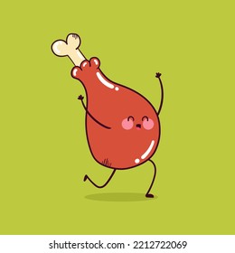Happy cute smiling funny kawaii fried chicken vector flat cartoon character illustration mascot.