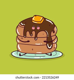 Happy cute smiling funny kawaii cake. Vector flat cartoon character illustration mascot.