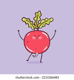 Happy cute smiling funny kawaii radish. Cute radish mascot character