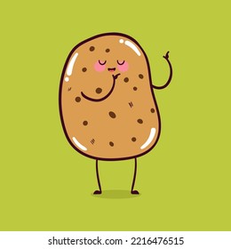 Happy cute smiling funny kawaii potato. Cute potato mascot character.