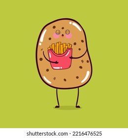 Happy cute smiling funny kawaii potato. Cute potato mascot character.