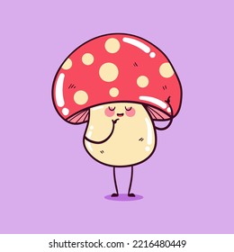 Happy cute smiling funny kawaii mushroom. Cute mushroom mascot character.