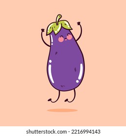 Happy cute smiling funny kawaii eggplant. Cute eggplant mascot character.