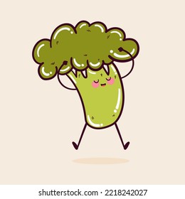Happy cute smiling funny kawaii broccoli. Cute broccoli mascot character.