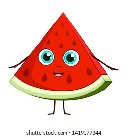 Happy cute smiling funny watermelon with arms and legs,on white background