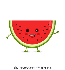 Happy cute smiling funny watermelon. Vector flat cartoon character illustration icon design.Isolated on white background. watermelon fruit concept