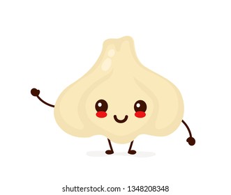 Happy cute smiling garlic. Vector flat cartoon character illustration icon.Isolated on white background. Cute garlic vegetable character concept