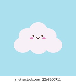 Happy cute smiling kawaii cloud character. Isolated on a blue background. Vector illustration in flat cartoon style.