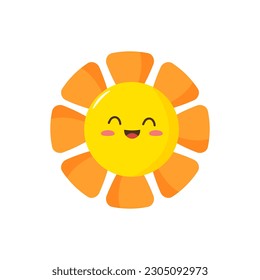 Happy cute smiling kawaii sun character. Good morning. Isolated on a white background. Vector illustration in flat cartoon style.