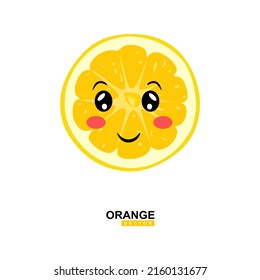 Happy cute smiling Orange. Vector flat icon of cartoon character illustration. Slice of orange smiley.  Isolated on white background. cute Orange fruit character concept