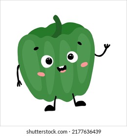 Feliz lindo y sonriente paprika. Icono de ilustración de personaje de caricatura plana vectorial.Aislado sobre fondo blanco. Concepto de personaje huerto de tomate fresco