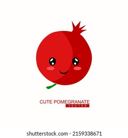Happy cute smiling pomegranate. Vector flat icon of cartoon character illustration. Isolated on white background. cute pomegranate fruit character concept