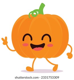 Happy cute smiling pumpkin Cute vegetable vector character isolated on white