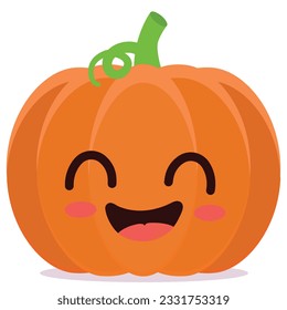 Happy cute smiling pumpkin Cute vegetable vector character isolated on white