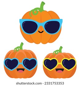 Happy cute smiling pumpkin Cute vegetable vector character isolated on white