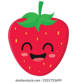 Happy cute smiling Strawberry Cute fruit vector character isolated on white