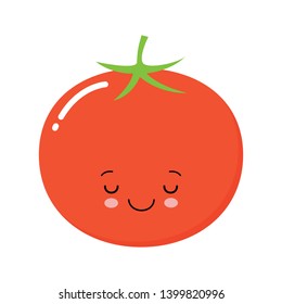 Happy cute smiling tomato. Vector flat cartoon character illustration icon. Isolated on white background. Cute tomato vegetable character concept