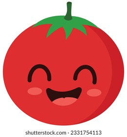 Happy cute smiling tomato Cute vegetable vector character isolated on white