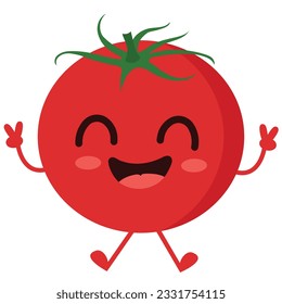 Happy cute lächelnde Tomate Cute Gemüse Vektorgrafik einzeln auf Weiß