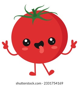 Feliz tomate lindo sonriente Cute personaje vector vegetal aislado en blanco