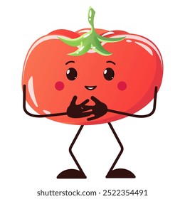 Tomate sonriente lindo feliz Carácter lindo del Vector vegetal aislado en blanco