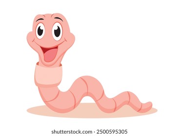 Happy cute smiling worm vector flat design isolated on white background