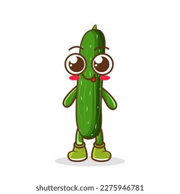 Happy cute smiling zucchini. Vector flat cartoon character illustration icon.Isolated on white background. Cute zucchini vegetable character concept