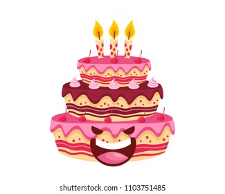 Happy Cute Strawberry Chocolate Cake Birthday Cake Cartoon Character, Suitable For Children Book, Character, Game Asset, Infographic, Illustration, And Other Graphic Related Assets 