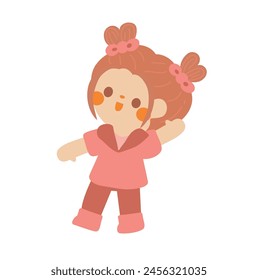 happy cute students going to school with backpacks. kids going to elementary or middle school. brown hair girl wear pink uniform go to Kindergarten School children. vector illustration hand draw.