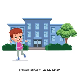happy cute students leaving school