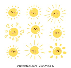 Happy Cute Sun illustration, cute sun faces