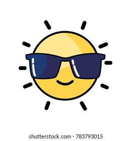 happy and cute sun kawaii with sunglasses