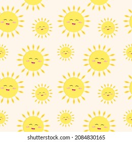 Happy Cute Sun Seamless pattern Flat Design Vector
