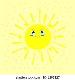 Happy cute sun with small star,Vector illustration