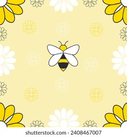 Feliz adorable adorable abeja dulce sin costura de papel pintado amarillo vector de fondo.