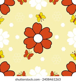 Happy cute sweet butterfly seamless wallpaper yellow background vector.