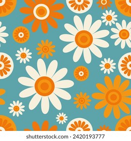 Happy cute sweet groovy flower seamless wallpaper background vector.