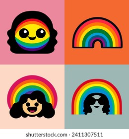 Happy cute sweet groovy hippie funny rainbow wallpaper background vector.