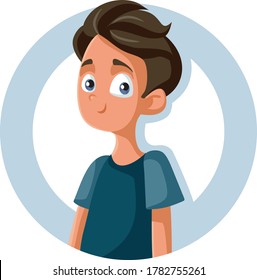 Happy Cute Teen Boy Smiling Vector Cartoon. Portrait of cheerful teenager displaying self confidence
