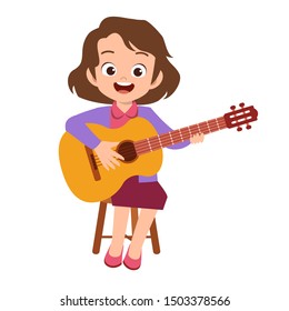 happy cute teen play guitar sing artist