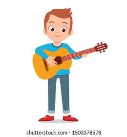 happy cute teen play guitar sing artist