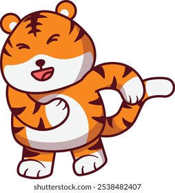 Happy Cute Tiger Dancing Illustration