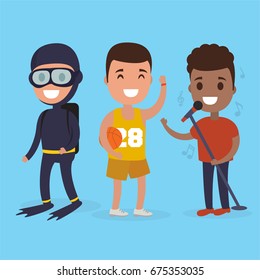 Happy cute tooth character take shower. Vector flat cartoon illustration