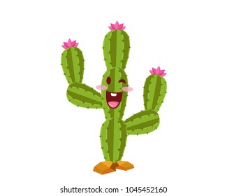 Happy Cute Tropical Exotic Cactus Character Cartoon Illustration 