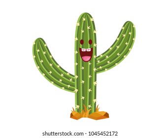 Happy Cute Tropical Exotic Cactus Character Cartoon Illustration 