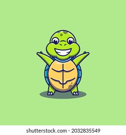 Feliz linda ilustración vectorial de la tortuga. Estilo de caricatura plano. Diseño de mascota.