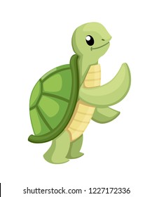 Happy cute turtle walking with smile. Cartoon character design. Flat vector illustration isolated on white background.