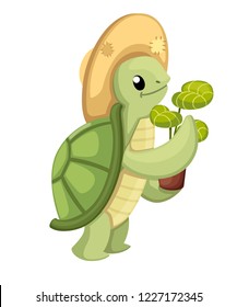 Happy cute turtle walking with smile. Cartoon character design. Flat vector illustration isolated on white background.