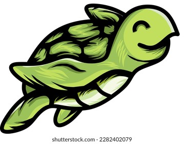 Happy cute turtle walking with smile. Cartoon character design. Flat vector illustration isolated on white background.