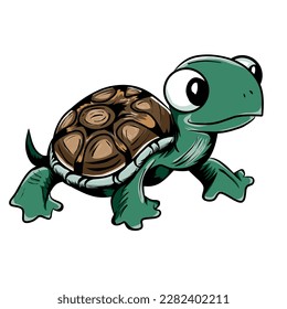 Happy cute turtle walking with smile. Cartoon character design. Flat vector illustration isolated on white background.